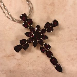 Sterling 11.65 ct tw Garnet Cross Pendant with 18"